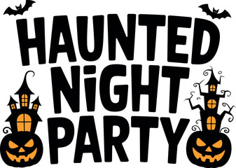 Spooky haunted night party with pumpkins and bats
