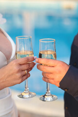 Wedding couple toasting with champagne