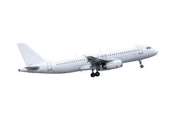 Take off a white passenger jetliner isolated