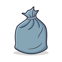 Simple cartoon grey trash bag tied shut with a white string