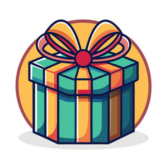 Colorful gift box with ribbon and bow icon