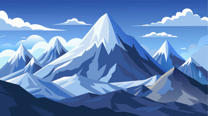 A breathtaking vista of snowy peaks their slopes glistening with frost and their peaks disappearing into the clouds.