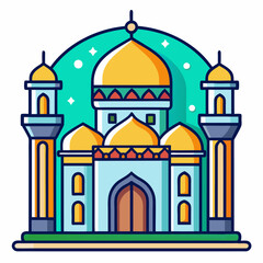 Stylized islamic mosque with golden domes and minarets