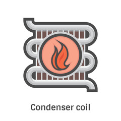 Heating coil panel vector icon, omponent for heat ventilation from fluid or refrigerant in HVAC systems and automotive radiators. To temperature regulation and energy transfer in heating and cooling.
