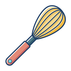 Simple illustration of a whisk with a red handle and yellow wires