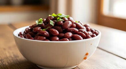 Red Kidney Beans in a White Bowl on a Wooden Table.