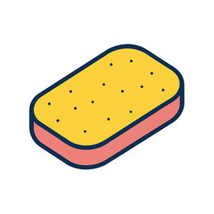 Simple isometric illustration of a yellow and pink cleaning sponge