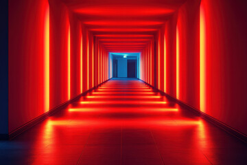 Red lights lining a long corridor.