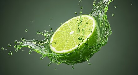 Fresh Lime Slice in Splash of Water.