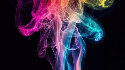 Fototapeta premium Abstract swirling rainbow smoke on black background