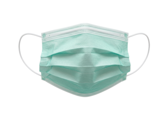 Isolated mint-green surgical face mask; folded medical protective virus-pandemic shield protection