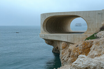 Concrete structure on cliff edge.