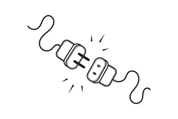 Electric socket with a plug, unplugged symbol. Connection and disconnection concept isolated on white background. Concept of 404 error connection. Vector illustration. 