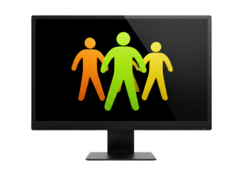 Isolated computer monitor displaying colorful people icons for teamwork communication concept