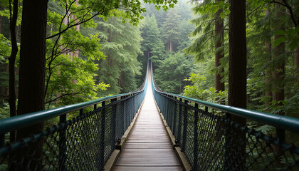 Rustic Wooden Bridge in a Serene Forest Landscape