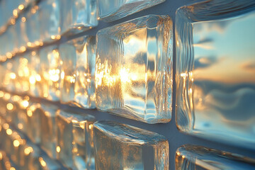 Sun shining through ice blocks.