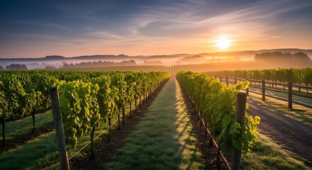 Naklejka premium Sunrise Vineyard Landscape.