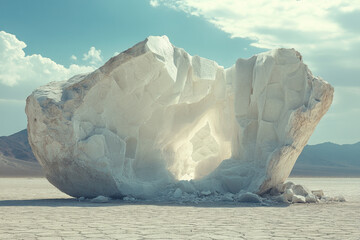 Large iceberg in desert.