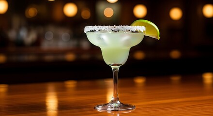 Refreshing Margarita Cocktail on a Bar Top.