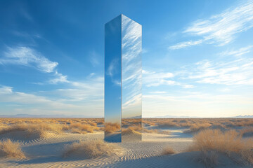 Tall glass tower in the desert.