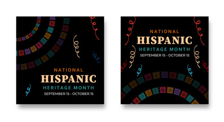 Hispanic heritage month. Social Media design template with colorful abstract flag ornaments