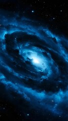 Spiral galaxy with bright core and swirling blue nebulae in deep space