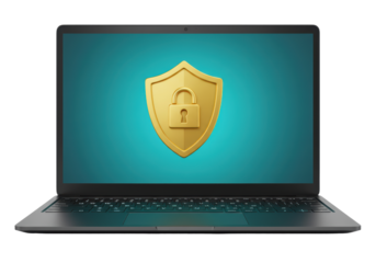 Isolated Laptop with Security Shield, Protected Communication, Data Protection Concept
