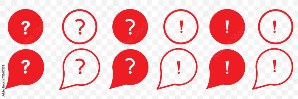 Poster set of question mark and exclamation mark icons. faq signs, help. help speech bubble sign, vector.