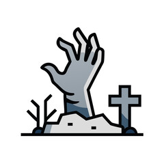 Rise of the Undead: A stylized illustration captures the chilling emergence of a zombie hand from a graveyard, perfectly conveying the haunting atmosphere of a classic horror scene.