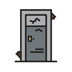 Dilapidated Door: A stark, stylized illustration presents a weathered door, hinting at tales of neglect, age, and perhaps, unseen narratives of a building.