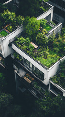 Modern eco-friendly apartment building with green terraces high resolution picture