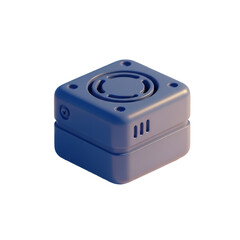 Obraz premium A small blue cube speaker with a grill on top, isolated on transparent background