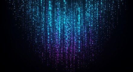 Futuristic Cyberpunk Data Stream: Neon Blue & Purple Digits Raining in Dark Digital Art