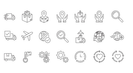 Logistics Icons Set  Delivery Shipping Package Tracking Global Trade and Supply Chain Management