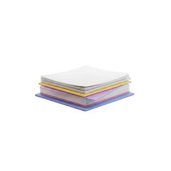 A stack of colorful notebooks and papers, isolated on transparent background