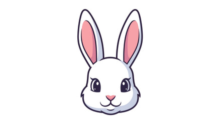 Obraz premium Adorable Cartoon Rabbit Head, White Fur, Pink Ears, Big Eyes