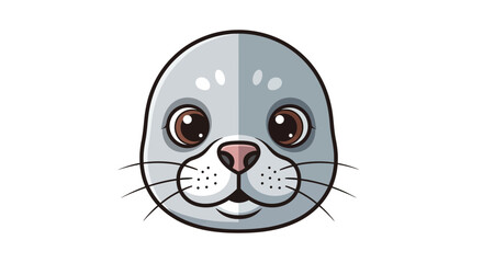 Adorable Cartoon Seal Face, Gray Fur, Big Brown Eyes, Pink Nose