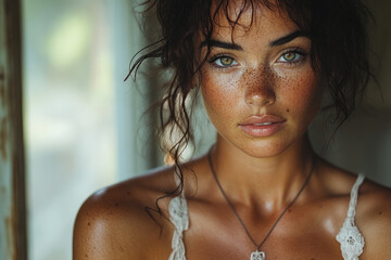 A woman with fiery red hair, standing confidently.