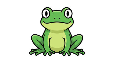 Obraz premium Cartoon Frog Sitting, Smiling, Bright Green Color