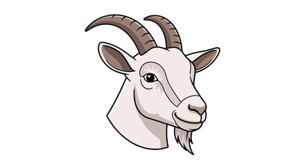 Cartoon Goat Head, White Fur, Brown Horns, Gentle Expression