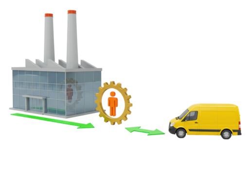 Isolated distribution of goods from factory to warehouse by cargo transport vehicle for supply chain
