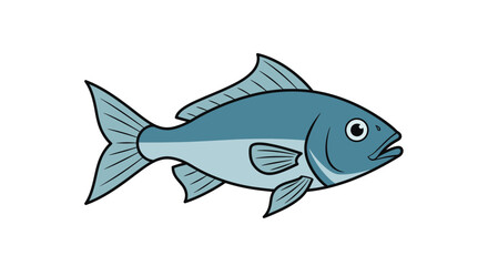 Fototapeta premium Cartoon illustration of a teal-colored fish with defined fins and scales, swimming in profile view.