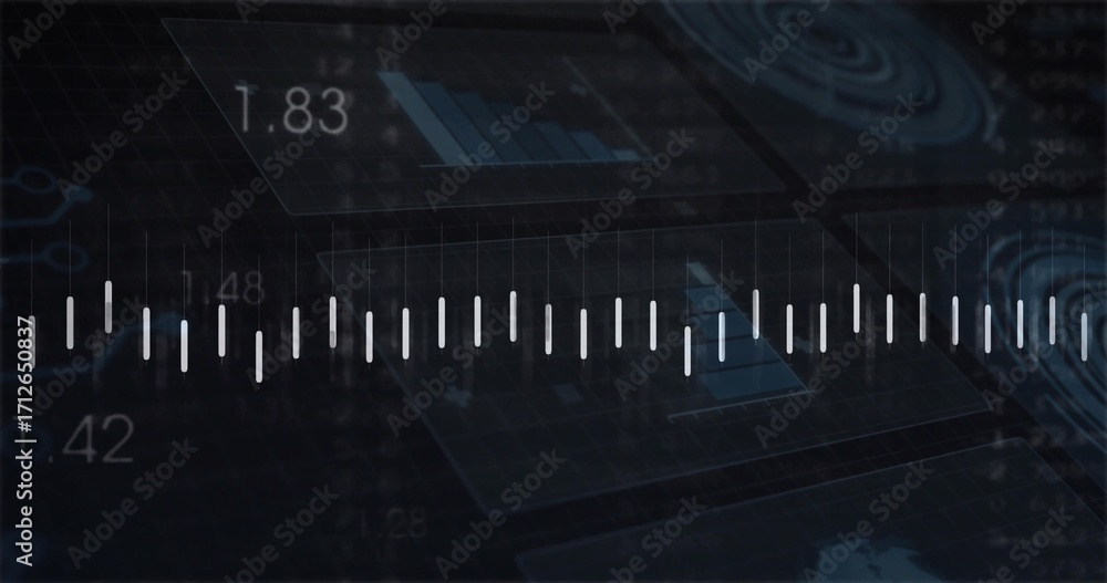 Poster displaying dashboard showing horizontal waveform in dark mode, with data panels and circular radar