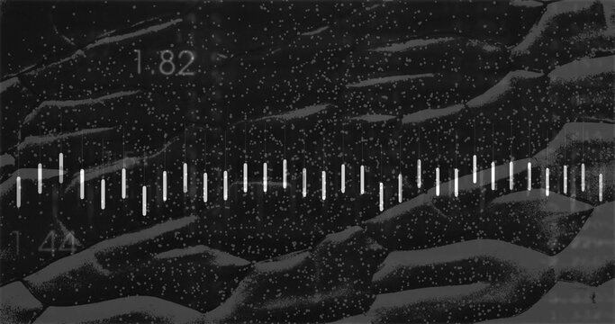 Displaying horizontal waveform pulsing across digital interface, with white bars and numeric labels