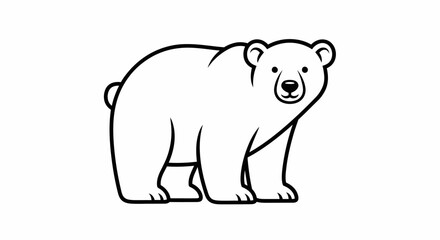 Fototapeta premium Cute Black Outline Cartoon Polar Bear Standing Pose