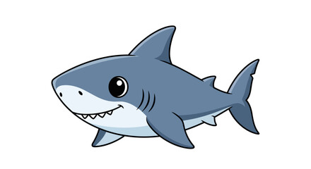 Cute Cartoon Shark with Friendly Smile and Sharp Teeth, Blue-Grey and White