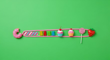 Sweet treats progress bar on a vibrant green background.