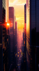 Stunning city sunset view with tall buildings and glowing sky high resolution picture