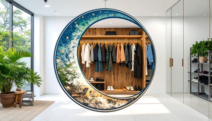 Circular wall art with a closet