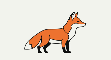 Vibrant orange fox vector art, standing profile, white underbelly, black paws, pointy ears